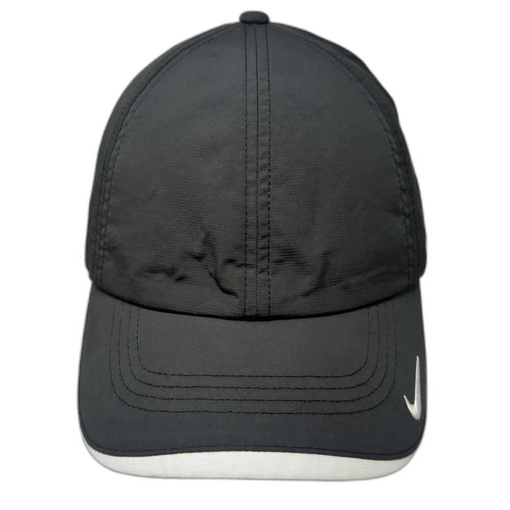 Nike Baseball Cap Black L Dri-FIT Perforated Running Hat Strapback Curved Bill